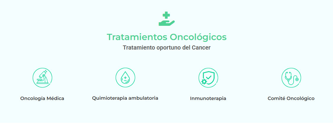 Tratamientos oncológicos. Tratamiento oportuno del cáncer: oncología médica, quimioterapia ambulatoria, inmunoterapia y comité oncológico.
